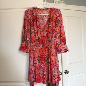Zara Pink and Orange Floral Mini Dress with Tie